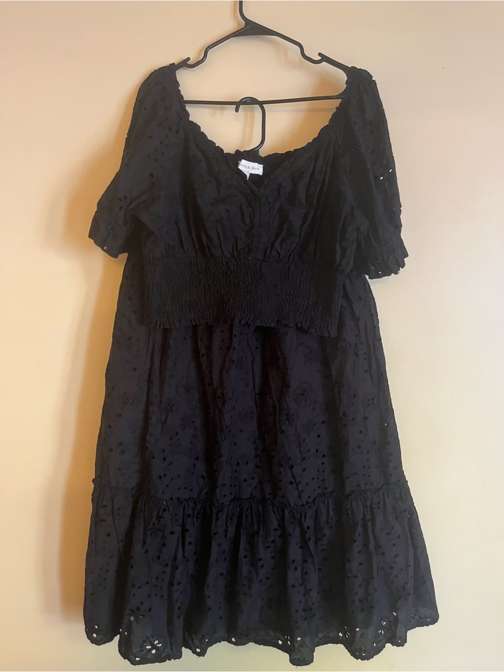 Black Eyelet Maxi Dress with Smocked Waist